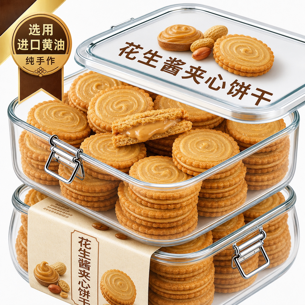 马来西亚进口花生酱夹心饼干薄脆饼干盒装酥脆饼解馋饼干休闲零食