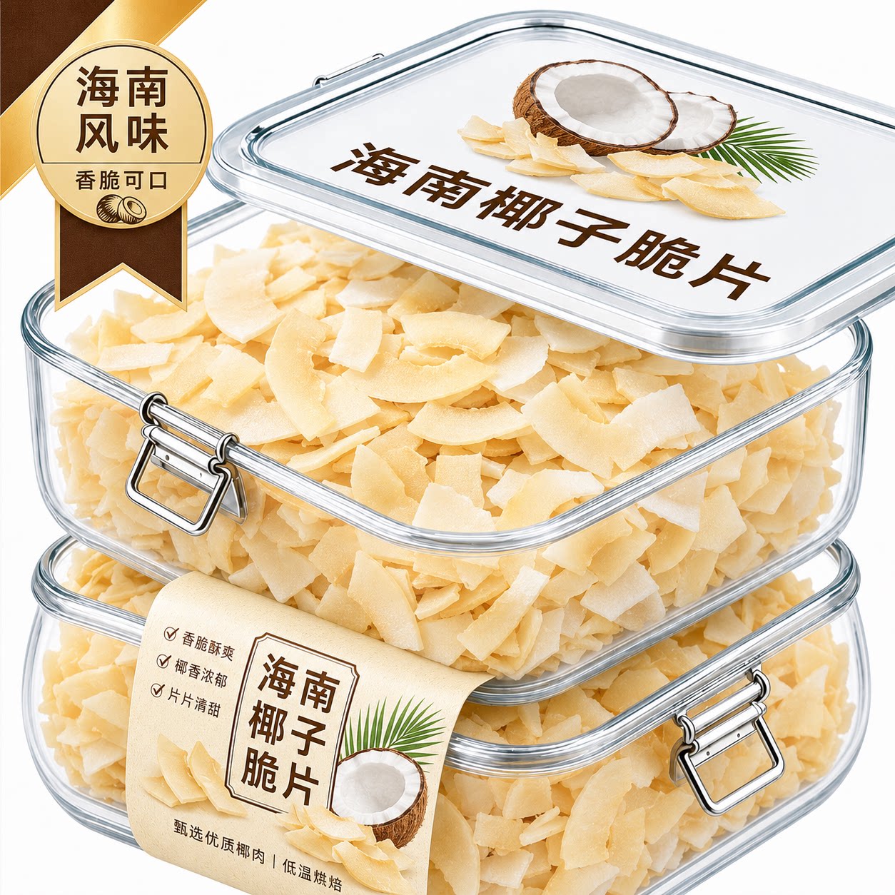 海南特产椰子脆片商用官方旗舰店无糖烤椰片椰子角休闲小吃零食