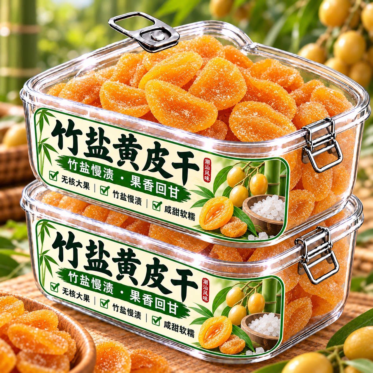 竹盐黄皮果干正宗潮汕罐装竹盐黄皮干广东特产无核咸酸甜蜜饯送礼