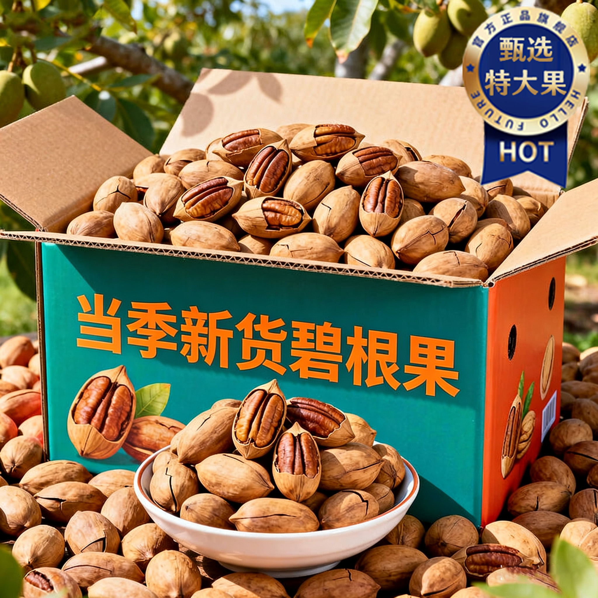 爆壳好剥！新货碧根果大颗粒！