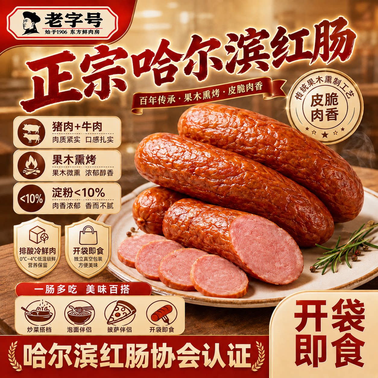 正宗哈尔滨红肠官方旗舰店商委老字号东北特产下酒菜香肠火腿肉肠