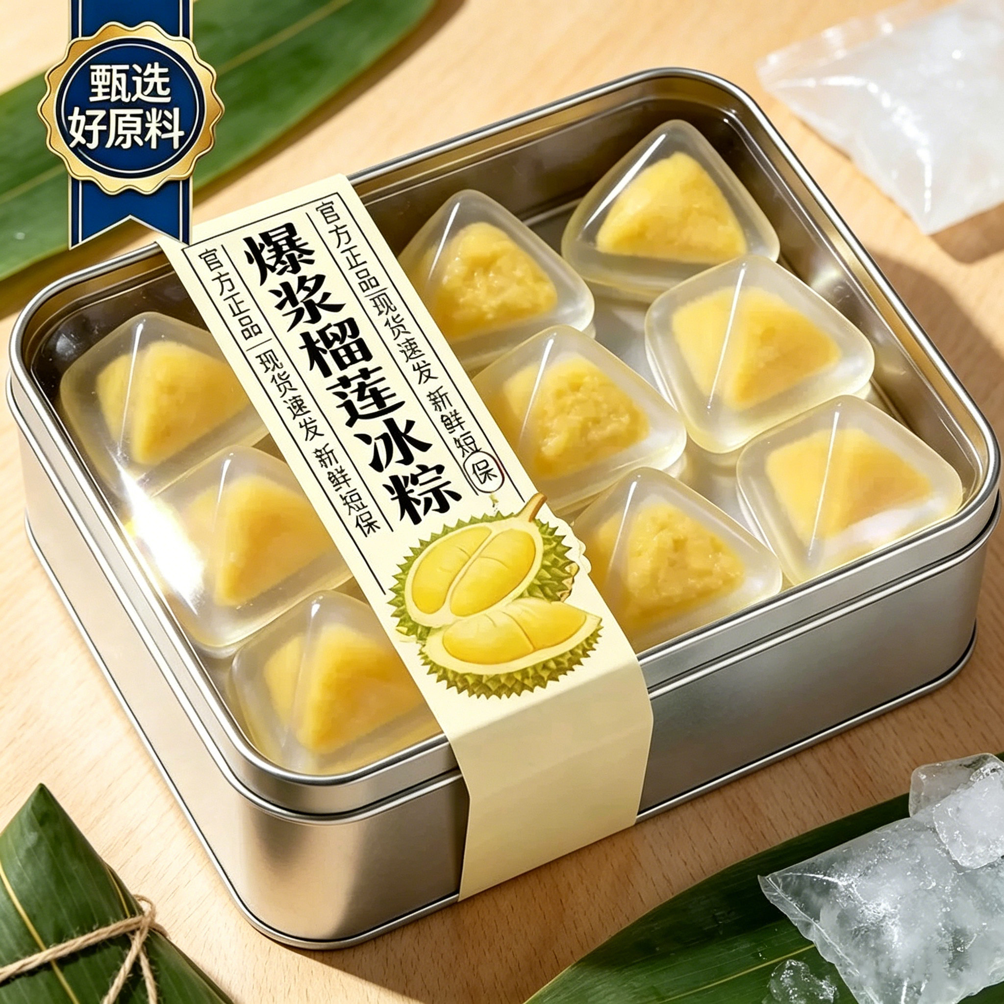 猫山王榴莲冰粽旗舰店水晶冰粽糕点冰皮粽子端午节送礼榴莲味冰粽