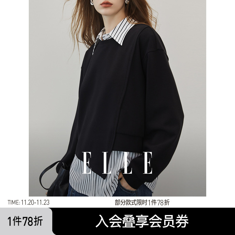 黑色卫衣上衣ELLE宽松