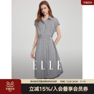 收腰显瘦通勤气质衬衫 新款 裙 连衣裙女2025夏季 ELLE复古格纹飞袖