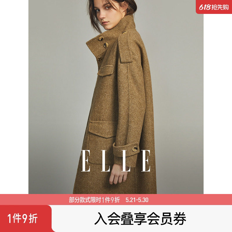ELLE法式高端中长款毛呢外套女2026冬装新款小个子双面呢呢子