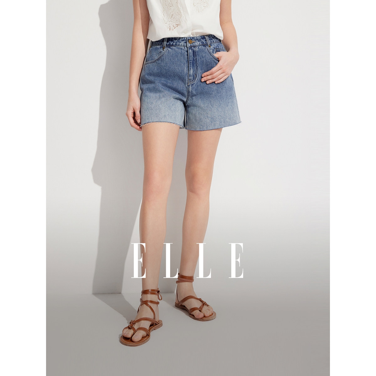 高级感复古高腰牛仔短裤ELLE