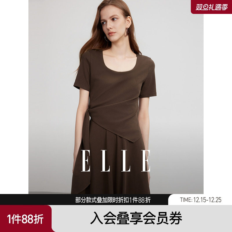 ELLE法式简约不规则连衣裙女