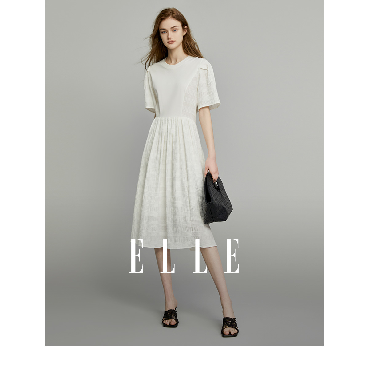 设计白色连衣裙法式ELLE