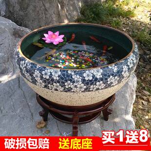 老式土陶盆莲花盆缸荷花鱼缸养睡莲的专用盆碗莲花盆大口径40以上