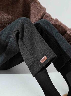 加厚毛呢裤女秋冬新款宽松显瘦休闲裤加绒裤子直筒高腰九分烟管裤