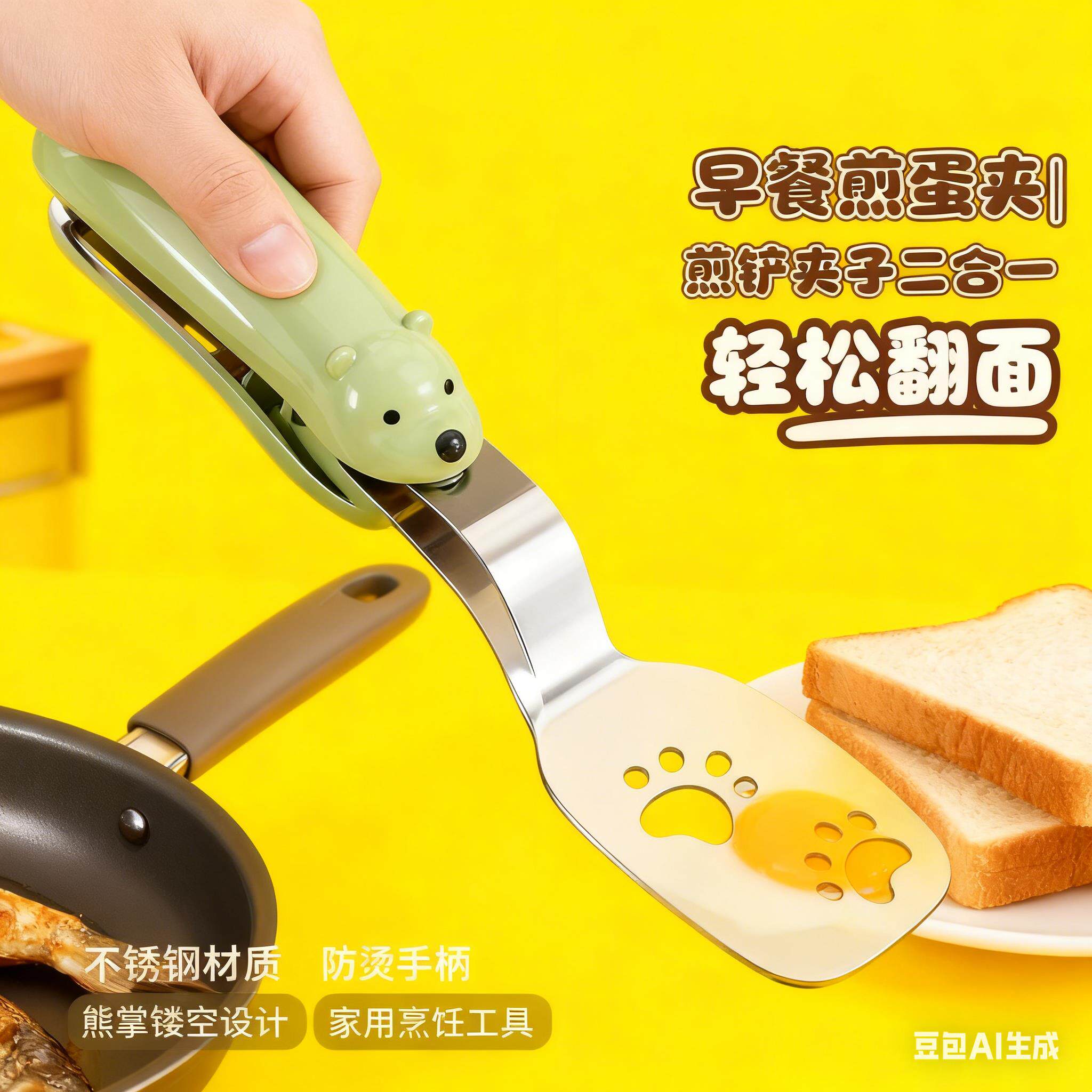 不锈钢翻面家用煎铲夹子二合一煎饼工具烧烤牛排双层铲煎鱼夹神器