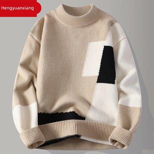 恒源祥冬季新款毛衣男圆领加厚针织线衣青少年高中生初中生羊毛衫