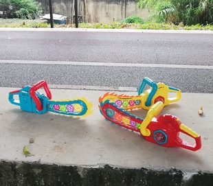 卡通造型电动透明齿轮电锯光头强转动声光音乐玩具礼物儿童斧头