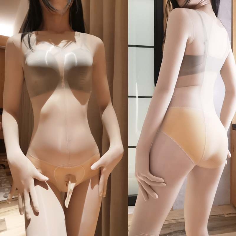 性感超薄油光五指丝袜男jj套无缝cd伪娘连体衣女装大佬大码全包袜