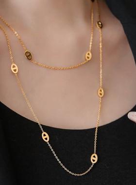 法式复古镀18K金猪鼻子项链