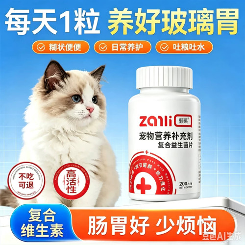 宠物复合益生菌片肠胃调节养护呕吐拉稀软便口臭异味营养补充剂