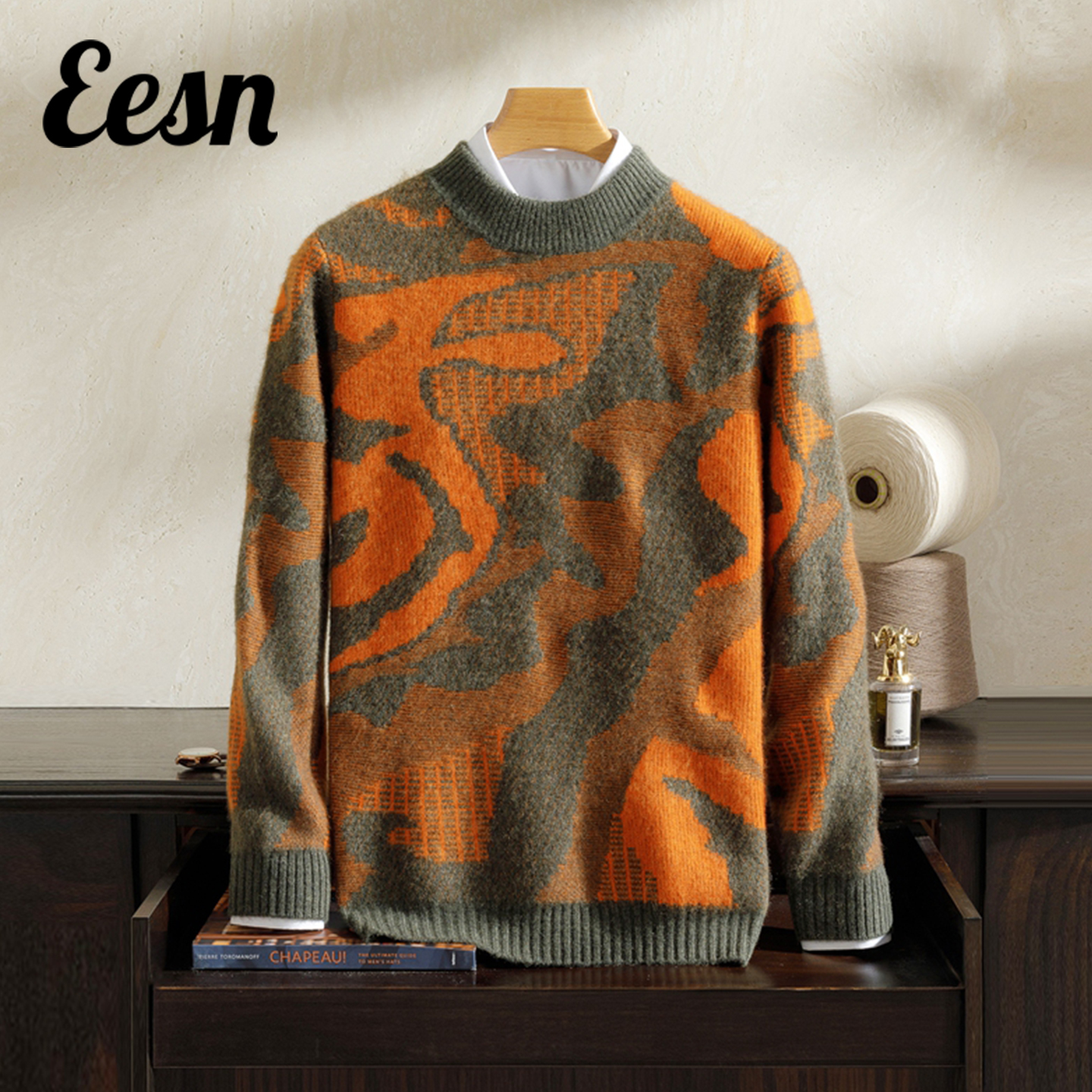 高品质半高领提花100%山羊绒毛衣