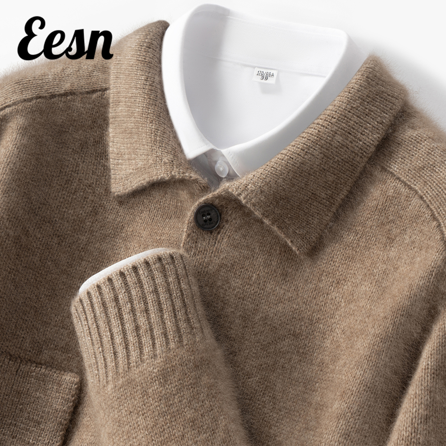 商务休闲加厚100%山羊绒开衫男士口袋系扣衬衫领厚款毛衣外套上衣