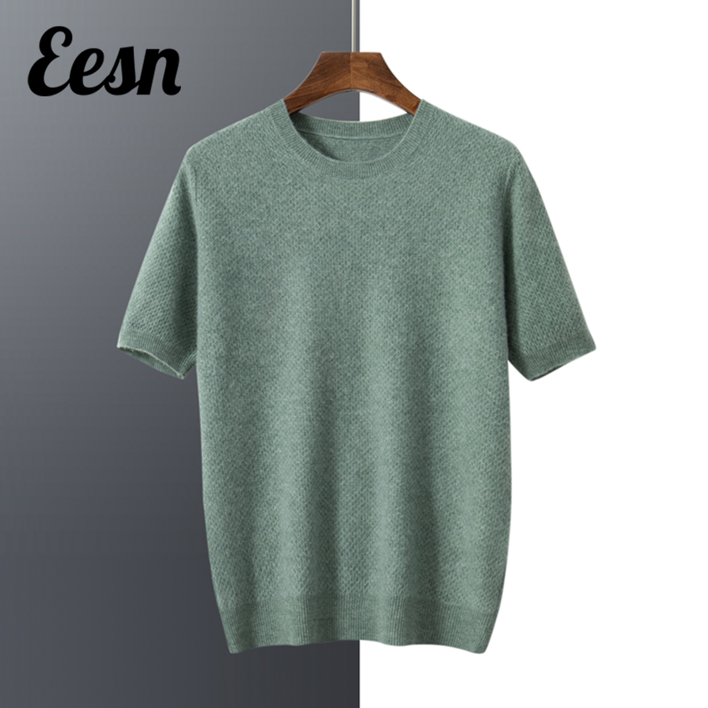 高品质套头圆领蜂窝短袖羊绒衫