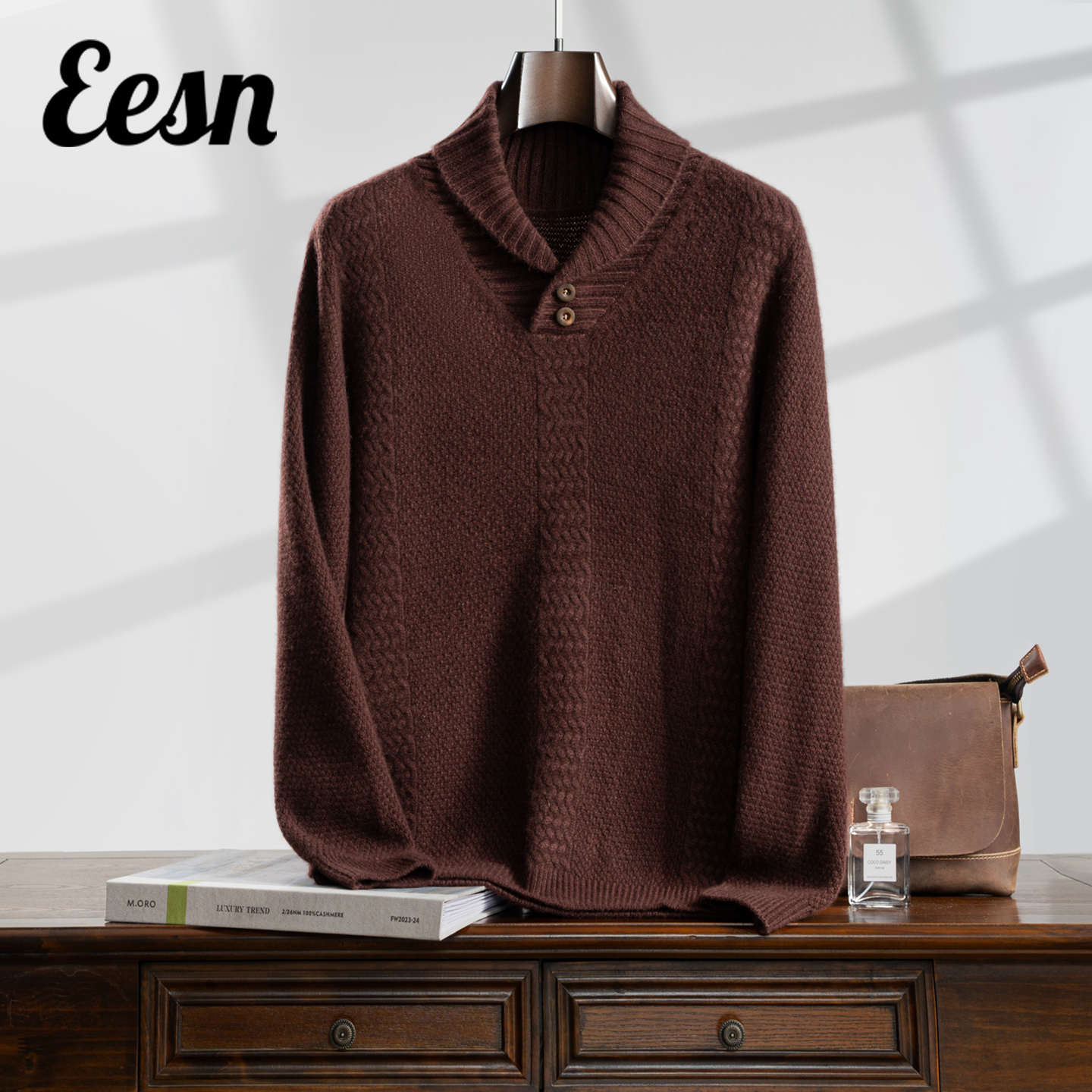 重磅加厚青果领100%山羊绒衫男