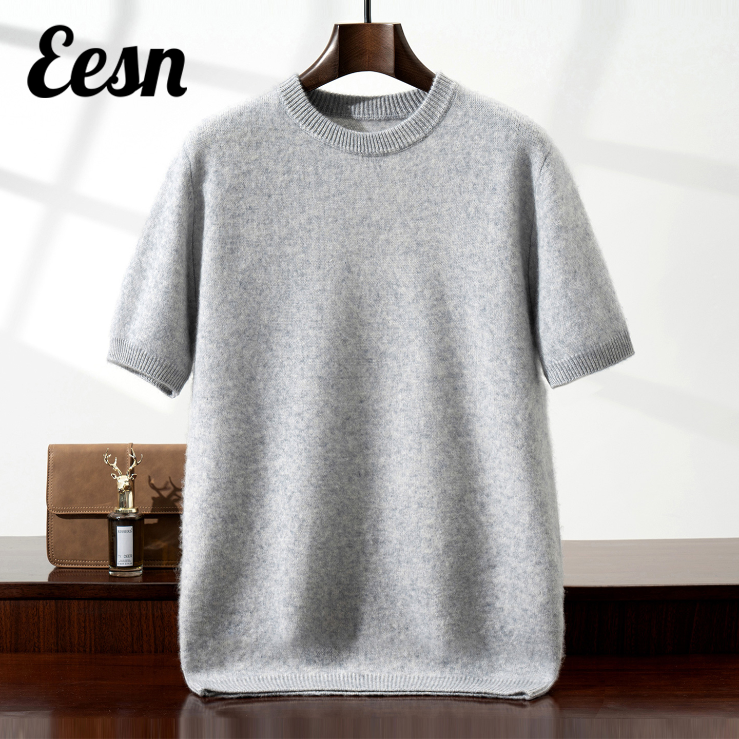 秋冬款男士圆领山羊绒衫短袖上衣