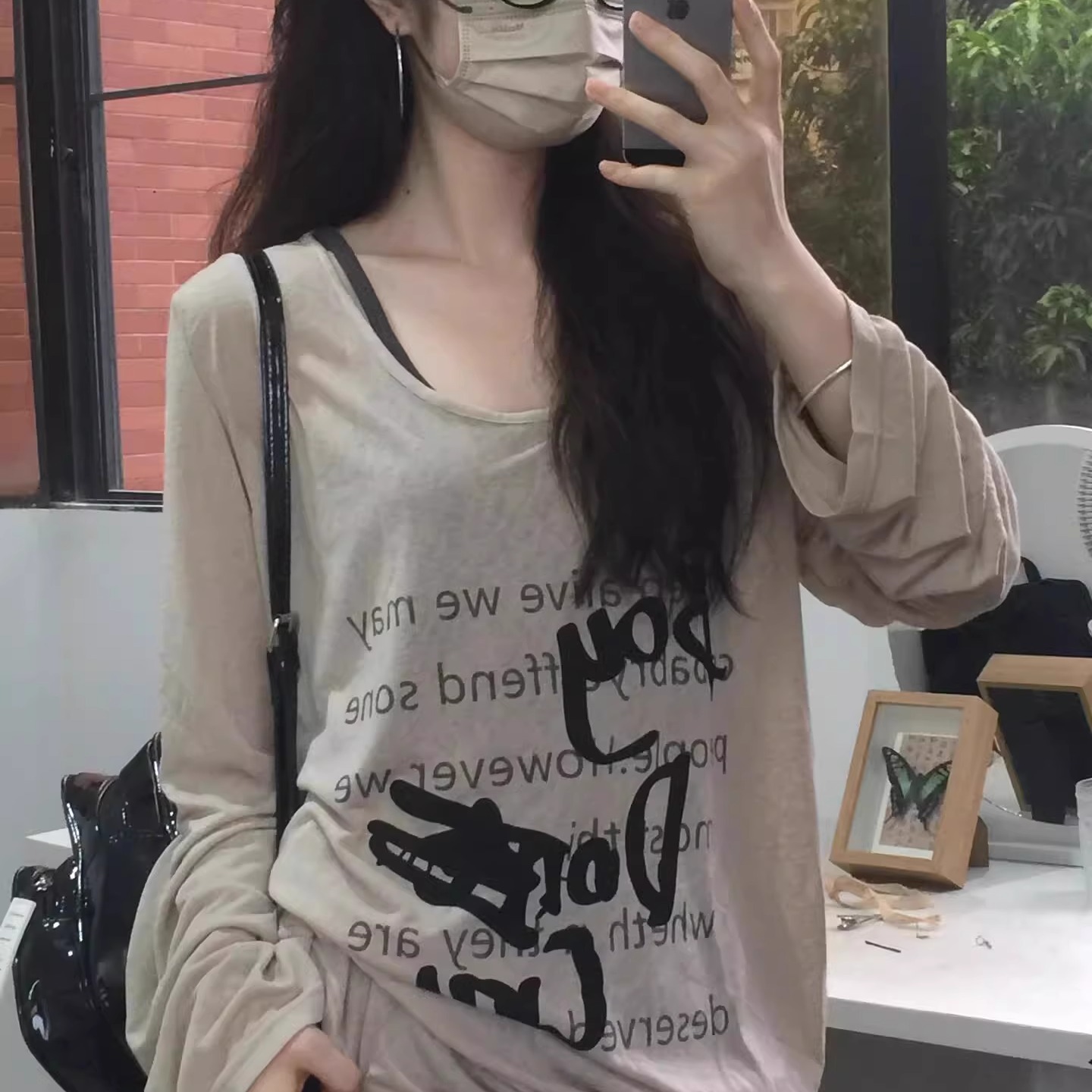 美式慵懒风字母印花防晒罩衫长袖t恤女夏季薄款宽松显瘦辣妹上衣