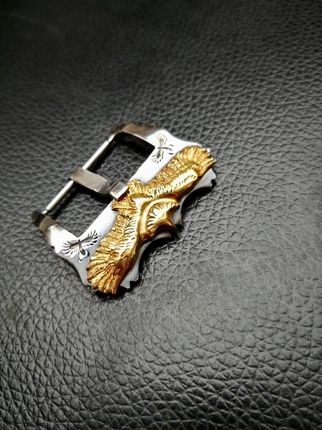 手工纯银表扣定制复古做旧印第安展翅大飞鹰表带手表配件针扣包邮