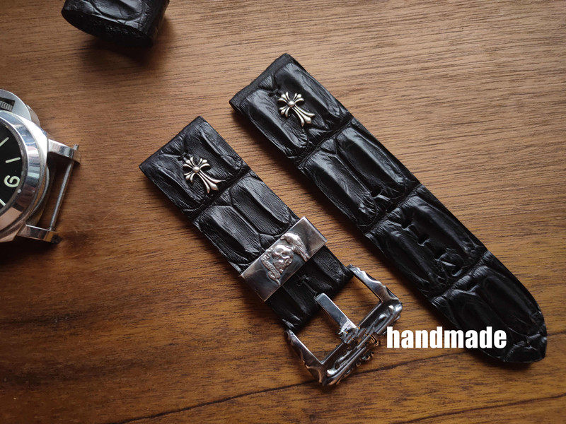 手工表带定制美洲鳄鱼皮头骨背骨尾骨复古做旧手表配件针扣包邮