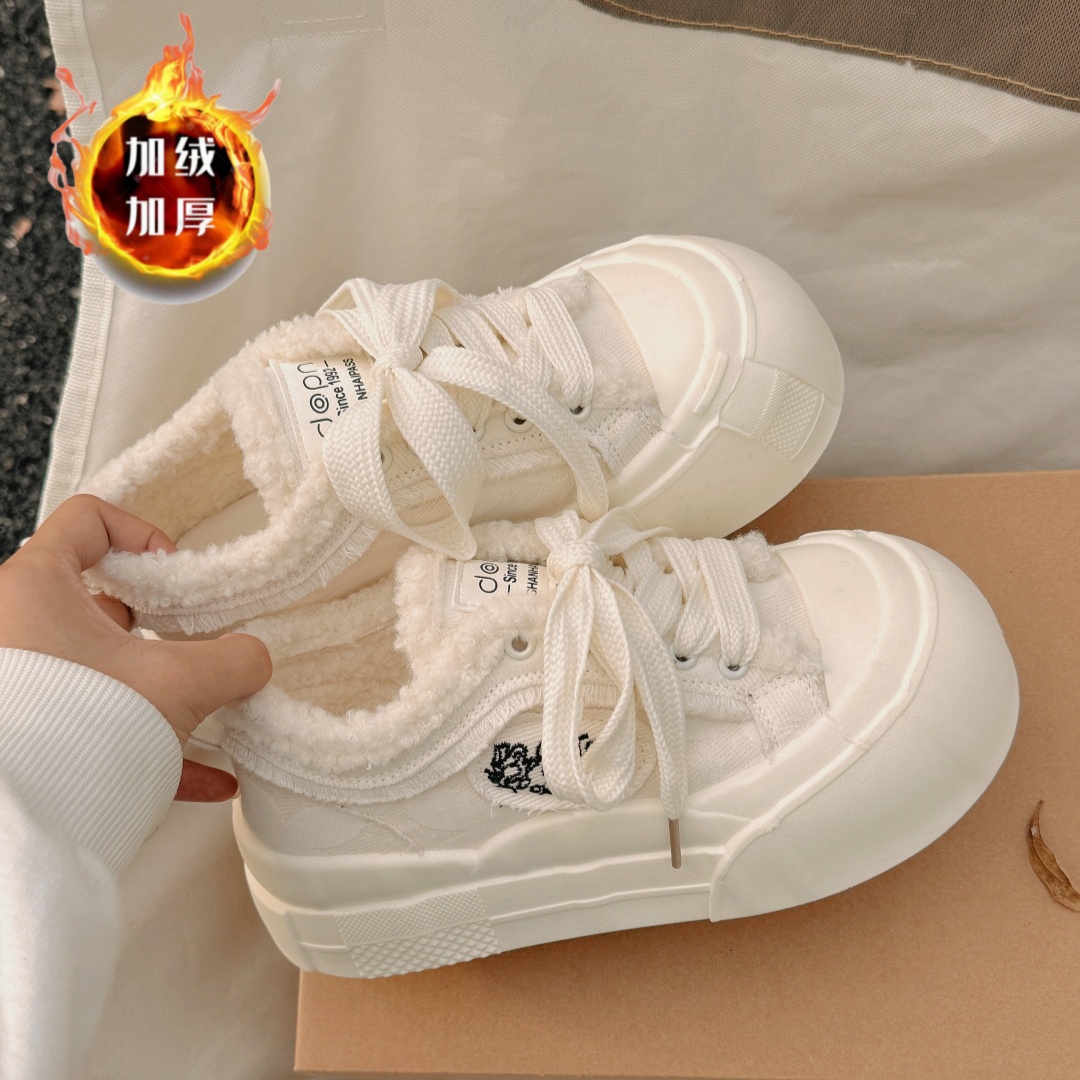 厚底小白鞋女冬季加绒保暖棉鞋