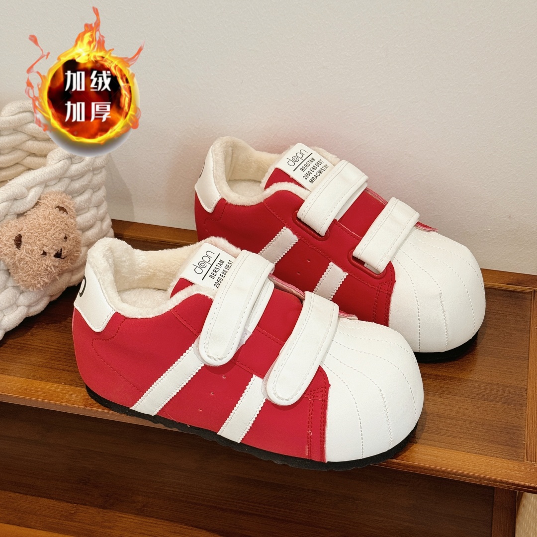 魔术贴贝壳头加绒德训面包鞋女