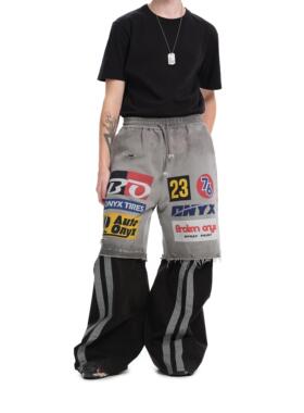 Brokenonyx 美式散边赛车印花短裤重磅水洗手工磨破运动五分裤