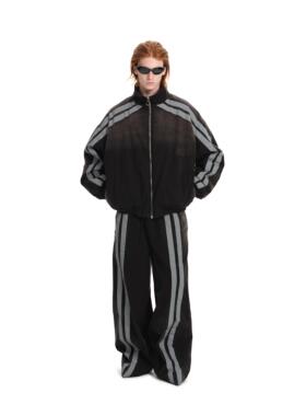 Brokenonyx 复古拉链夹克雾霾黑做旧褪色宽松立领黑色条纹外套男