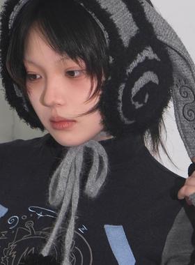 蜗牛骸毛边针织发带漩涡充棉耳罩刺绣耳朵毛球帽子原创设计