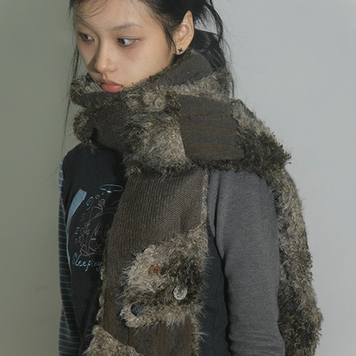 蜗牛骸双面拼接毛绒针织扎染围巾
