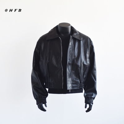 HFB短款显高翻领皮夹克皮衣