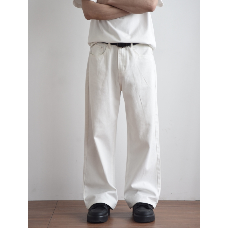 HFB纯色直筒裤白色微阔休闲裤