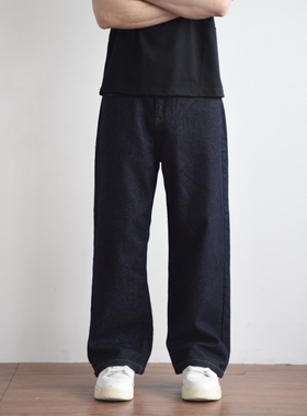 HFB【小个子定制裤长版】常规基础直筒裤水洗原牛深蓝牛仔裤K7523