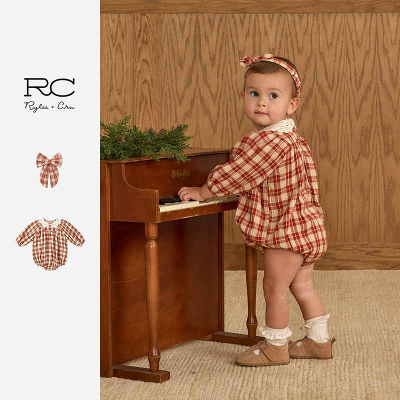 RyleeCru官方正品婴儿连体衣女宝小月龄女童撞色花边领25秋3上新