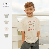 RyleeCru童装 T恤夏季 男孩男童男宝短袖 RC印花条纹宽松休闲薄款
