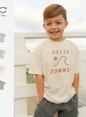 RyleeCru童装男孩男童男宝短袖RC印花条纹宽松休闲薄款T恤夏季