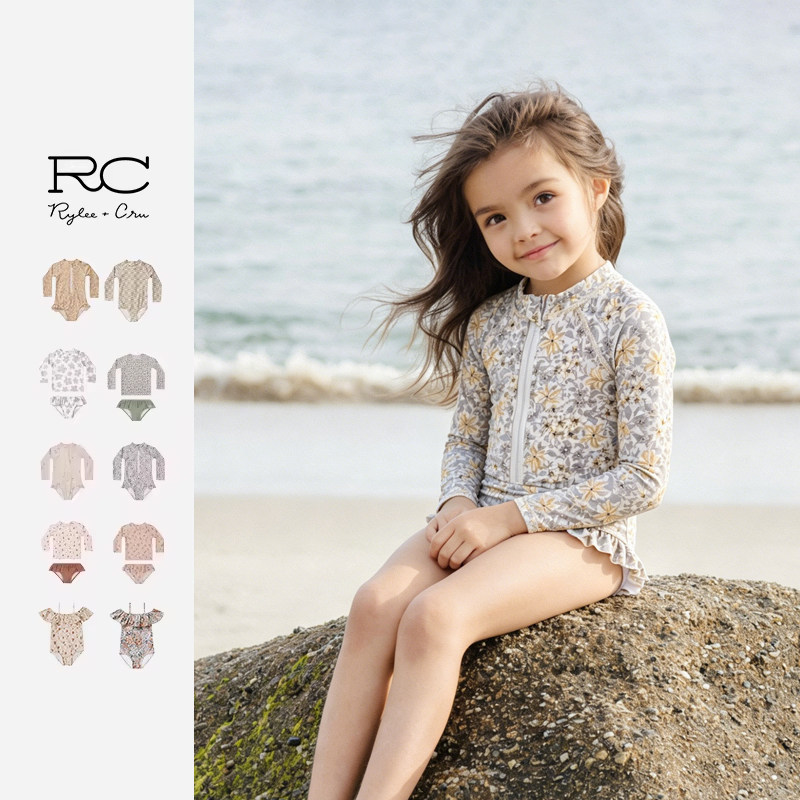 RyleeCru连体泳衣女孩游泳碎花分体泳衣RC童装儿童泳装温泉泡汤