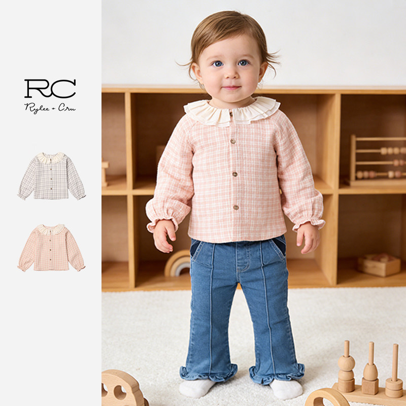 RyleeCru童装官方正品女童格纹长袖衬衫女孩外套26春2新品