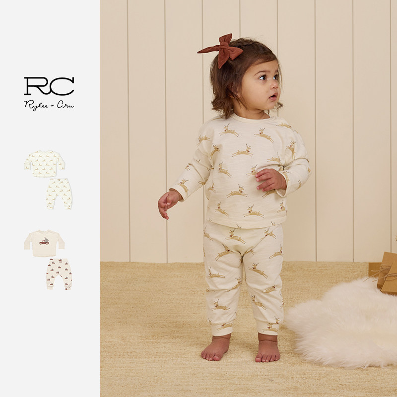 RyleeCru长袖休闲家居套装印花男女宝宝春秋款两件套舒适1-3岁