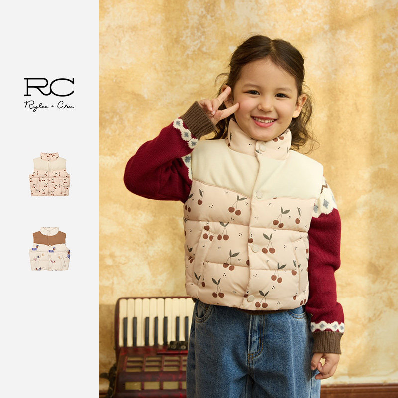 RyleeCru官方正品儿童羽绒马甲秋冬印花马甲25冬2上新