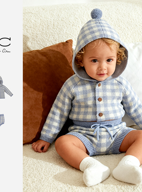 RyleeCru官方正品精灵帽针织开衫毛衣男女童宝宝复古格子柔软