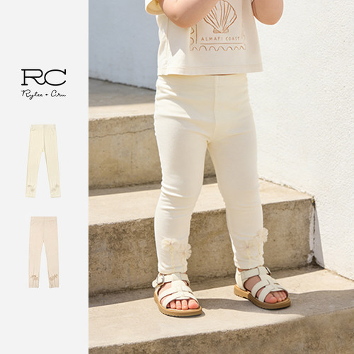 RyleeCru官方正品可爱女童薄款打底裤紧身修身米色百搭裤子26夏1
