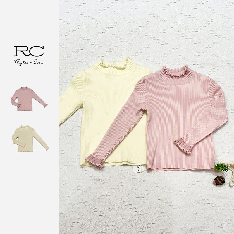 RyleeCru商场同款女童毛衣女宝针织打底衫纯色花边领25冬新品