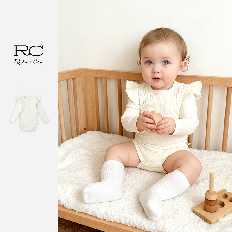 Ryleecru商场同款小飞袖婴儿宝宝连体衣新生儿包屁衣25秋新品