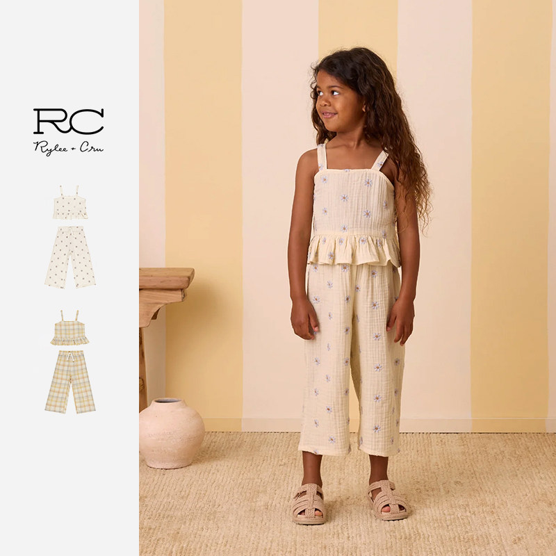 RyleeCru女童套装2025新款儿童洋气时髦休闲吊带小花两件套北欧风