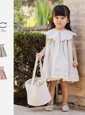 Ryleecru商场同款女童花形领无袖连衣裙RC童装儿童竖条纹连衣裙